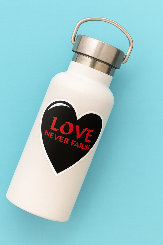 Love Never Fails – Black Heart Sticker